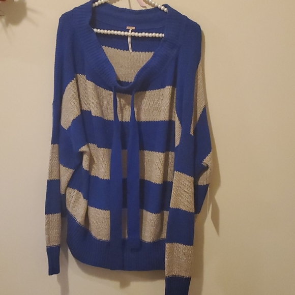 NWT Free People Striped Off Shoulder Knit Sweater Size L - Picture 2 of 5
